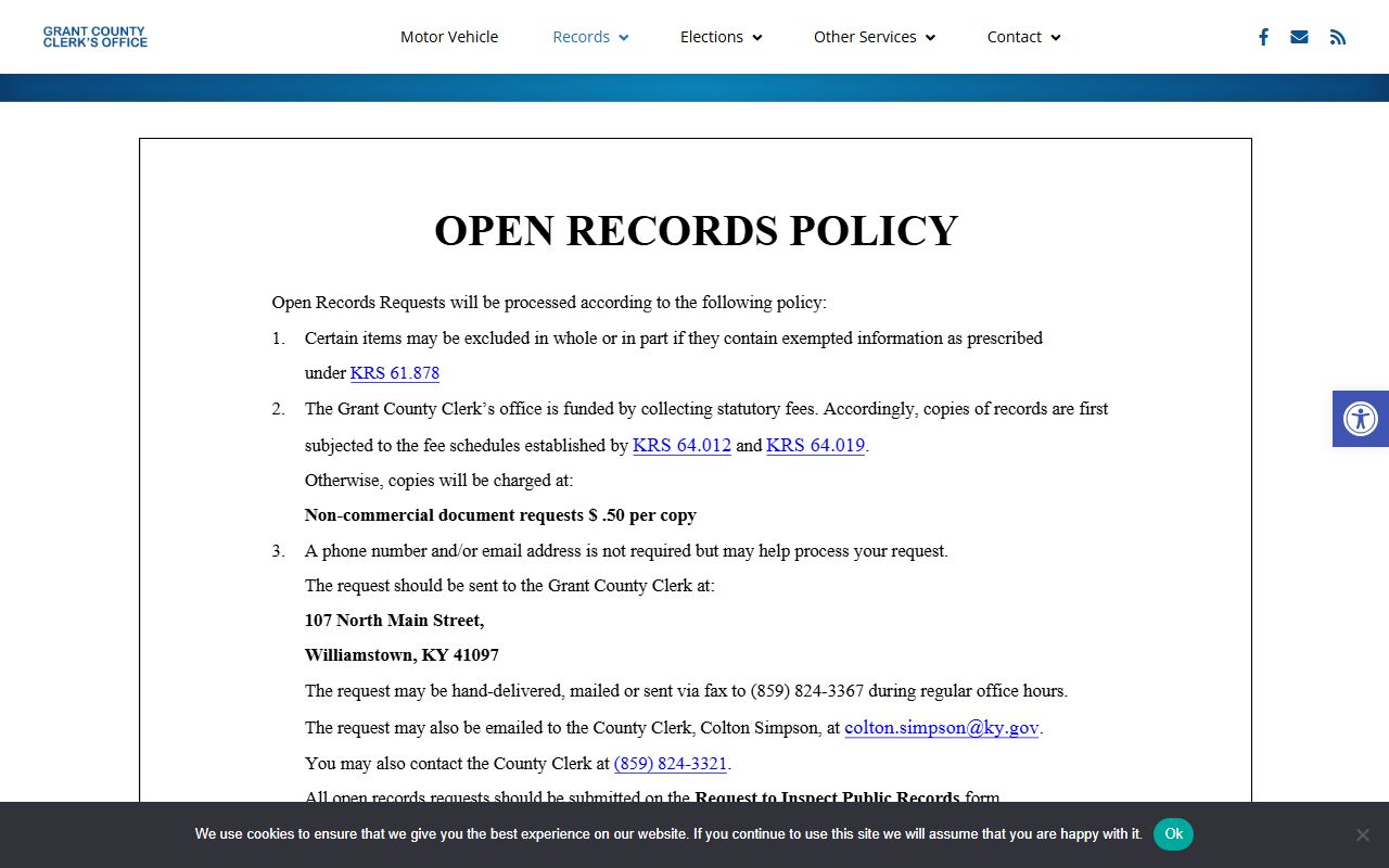 Grant County clerk open records policy for county records