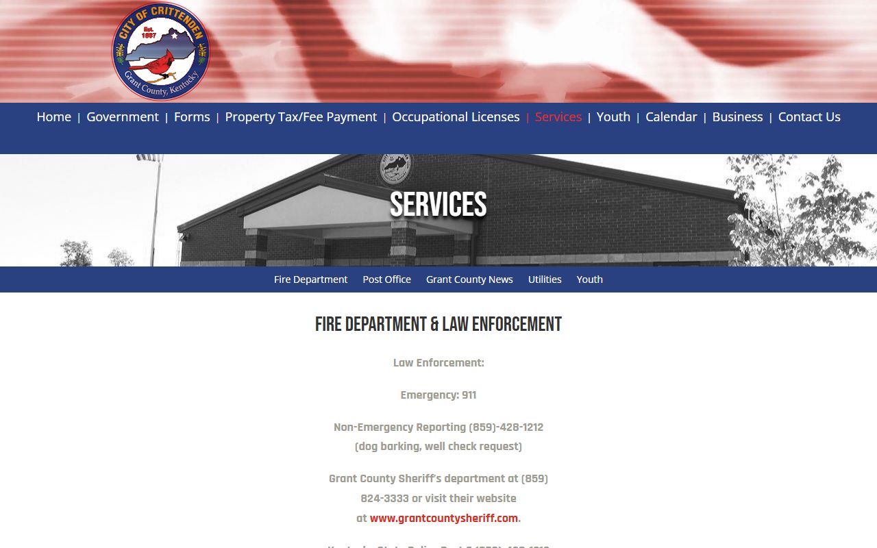 Grant County arrest records Crittenden law enforcement services