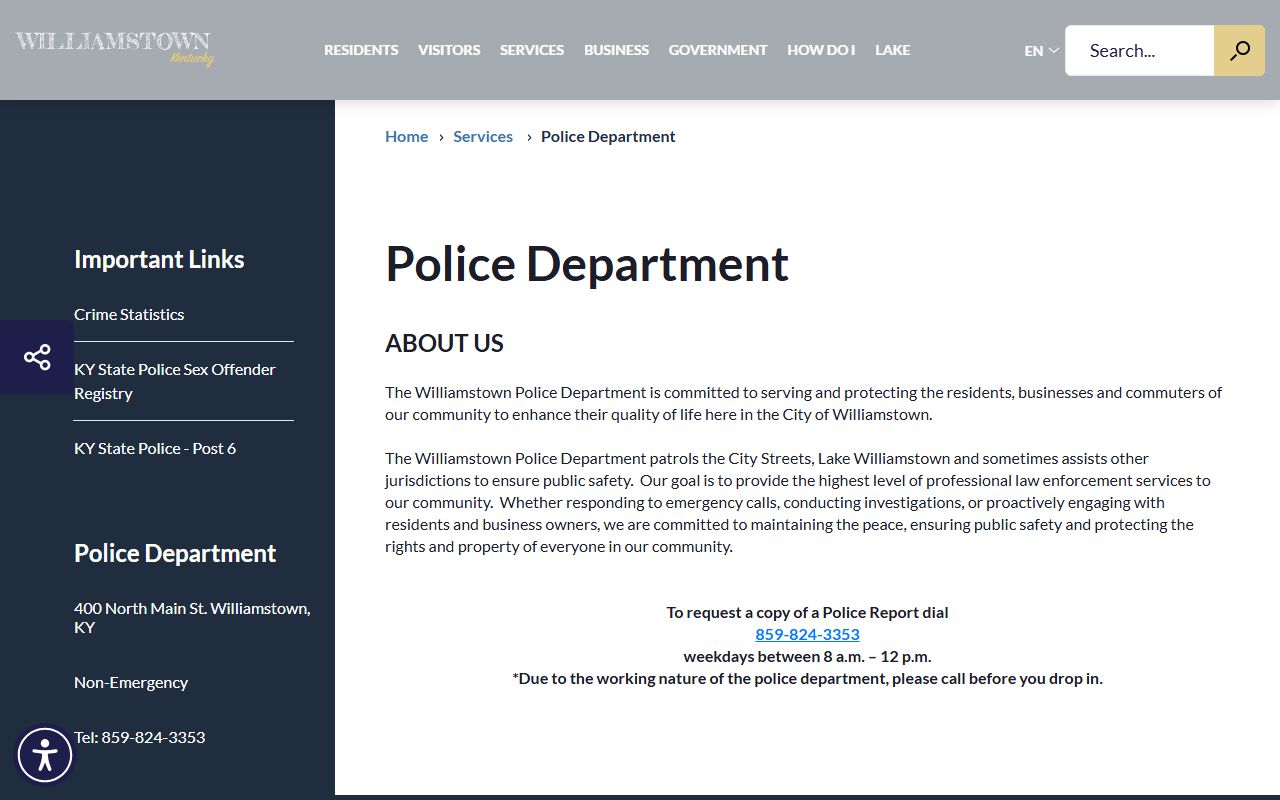 Grant County arrest records Williamstown police department