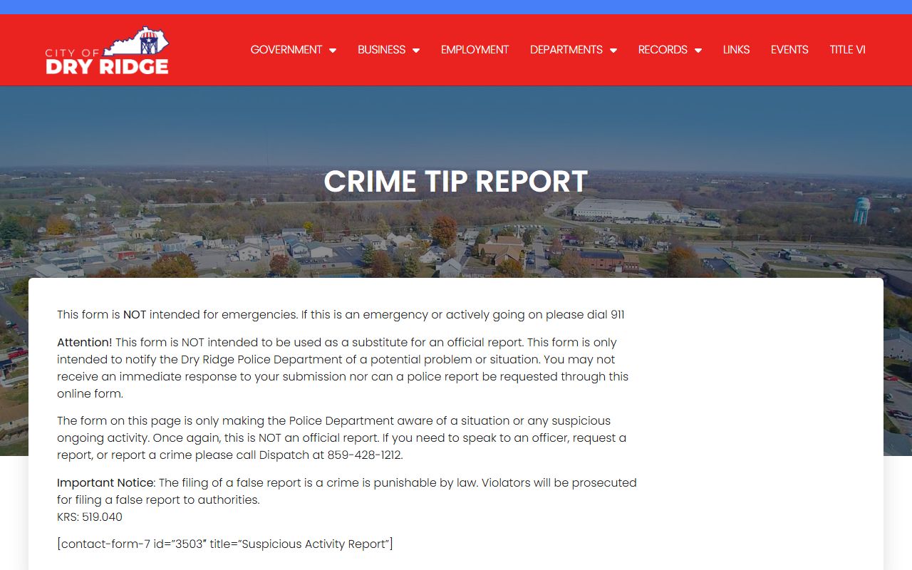 Grant County arrest records Dry Ridge crime tip page