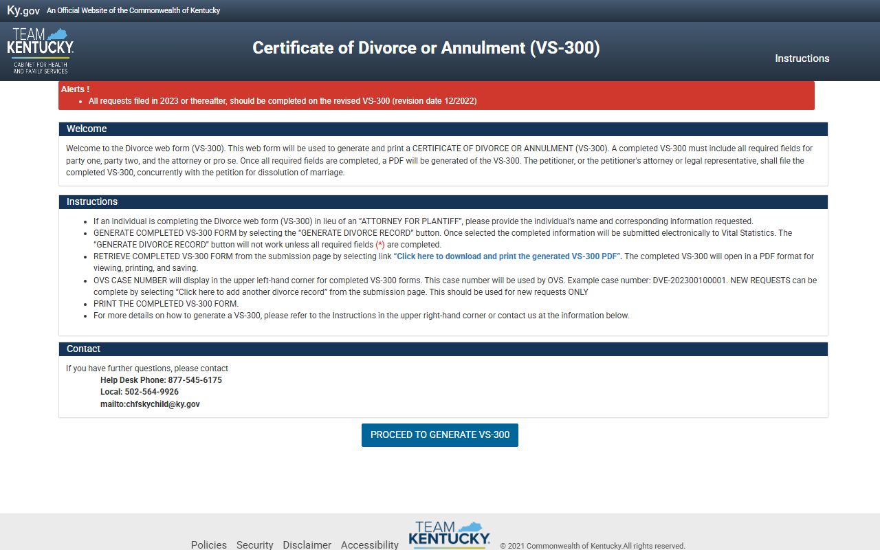Grant County marriage divorce records Kentucky VS-300 portal