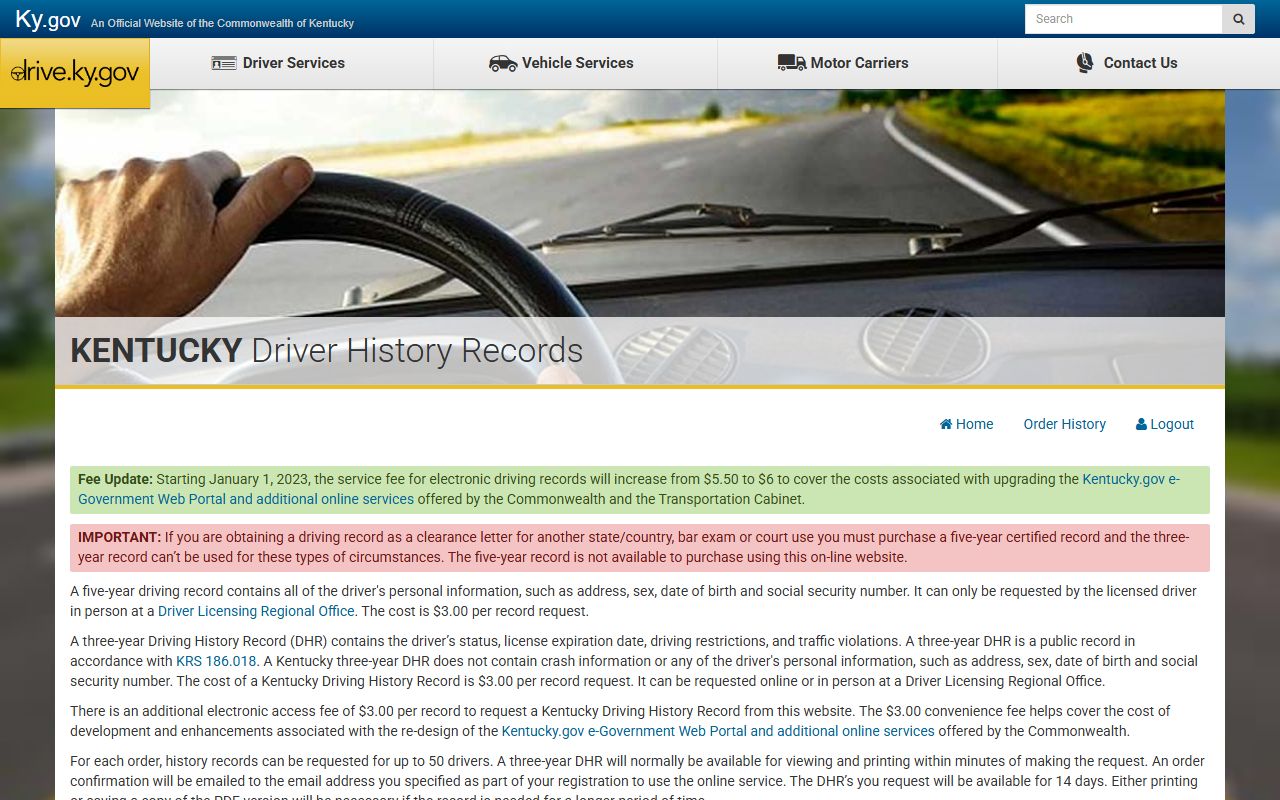 Grant County traffic court records Kentucky online driver history portal